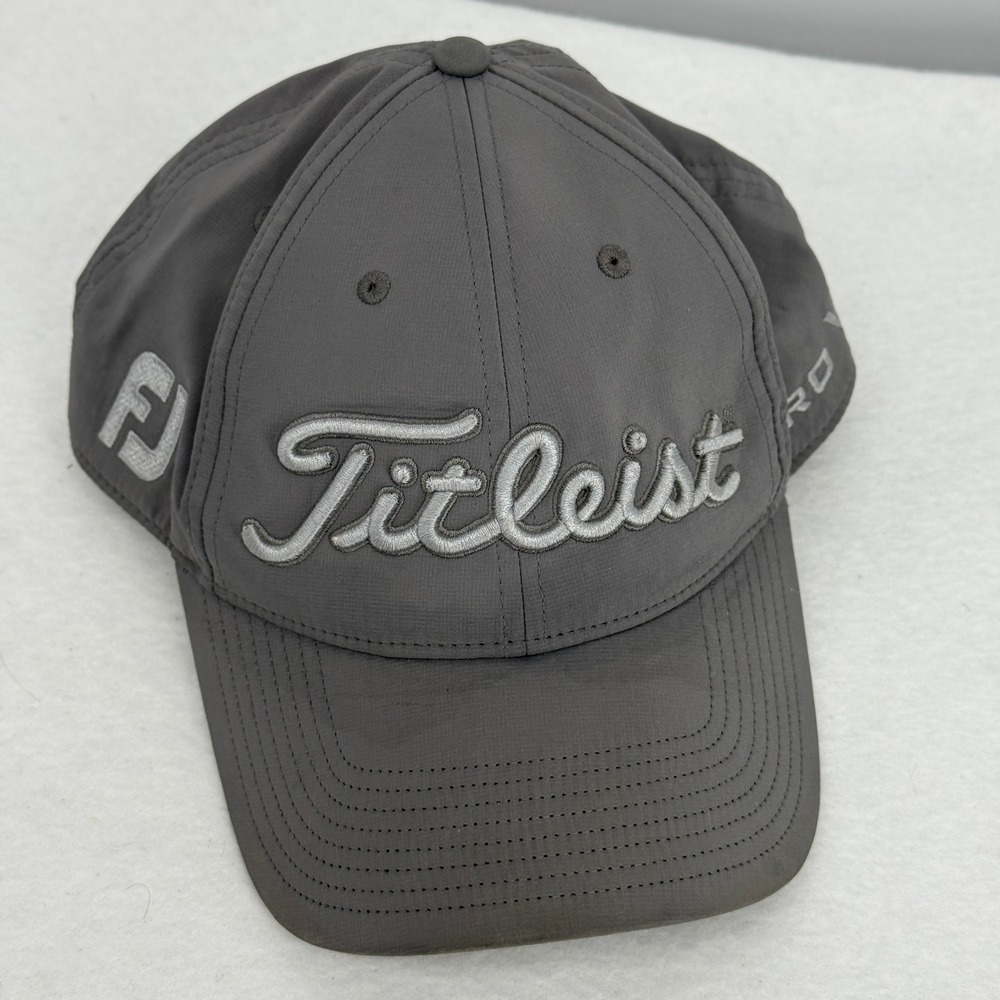 Titleist Golf Hat Gray Pro V1 FJ Embroidered Adjustable Strap Back Cap 13104